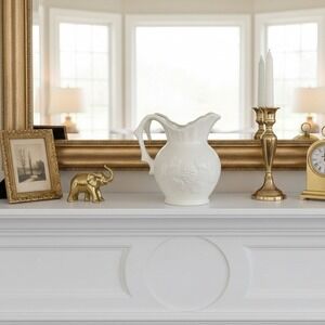 VTG 1950s Artmark Japan White Ceramic Pitcher Grape Leaf Embossed FLAW READ